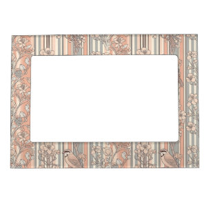 Peach Stripe Floral Bird Elegant (2) Magnetic Frame