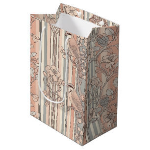 Peach Stripe Floral Bird Elegant (2) Medium Gift Bag
