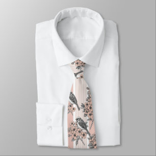 Peach Stripe Floral Bird Elegant (2) Neck Tie