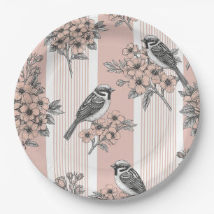 Peach Stripe Floral Bird Elegant (2) Paper Plates