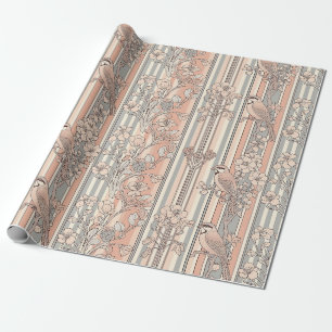 Peach Stripe Floral Bird Elegant (2) Wrapping Paper