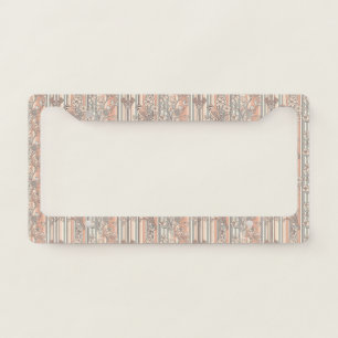 Peach Stripe Floral Bird Elegant (3) License Plate Frame