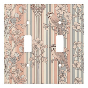 Peach Stripe Floral Bird Elegant (3) Light Switch Cover