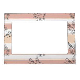 Peach Stripe Floral Bird Elegant (3) Magnetic Frame