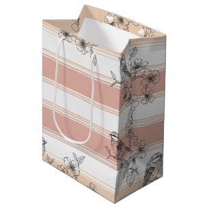 Peach Stripe Floral Bird Elegant (3) Medium Gift Bag