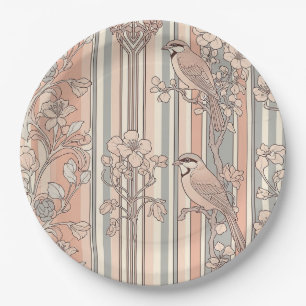 Peach Stripe Floral Bird Elegant (3) Paper Plates
