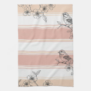 Peach Stripe Floral Bird Elegant (4) Kitchen Towel