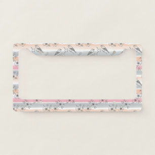 Peach Stripe Floral Bird Elegant (4) License Plate Frame