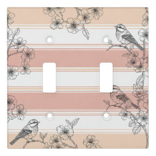 Peach Stripe Floral Bird Elegant (4) Light Switch Cover