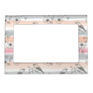 Peach Stripe Floral Bird Elegant (4) Magnetic Frame