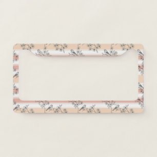 Peach Stripe Floral Bird Elegant (5) License Plate Frame
