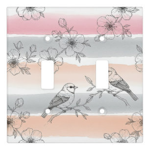 Peach Stripe Floral Bird Elegant (5) Light Switch Cover