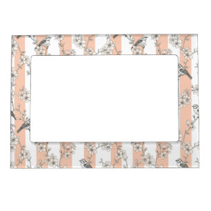 Peach Stripe Floral Bird Elegant (5) Magnetic Frame