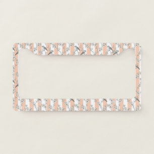 Peach Stripe Floral Bird Elegant (6) License Plate Frame