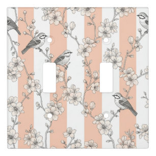 Peach Stripe Floral Bird Elegant (6) Light Switch Cover