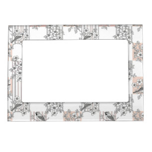 Peach Stripe Floral Bird Elegant (6) Magnetic Frame