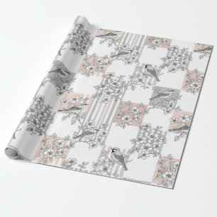 Peach Stripe Floral Bird Elegant (6) Wrapping Paper