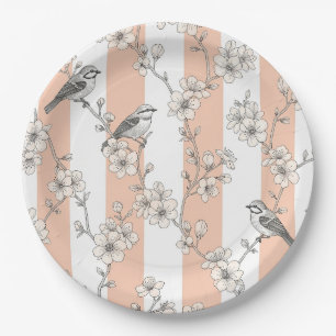 Peach Stripe Floral Bird Elegant (8) Paper Plates