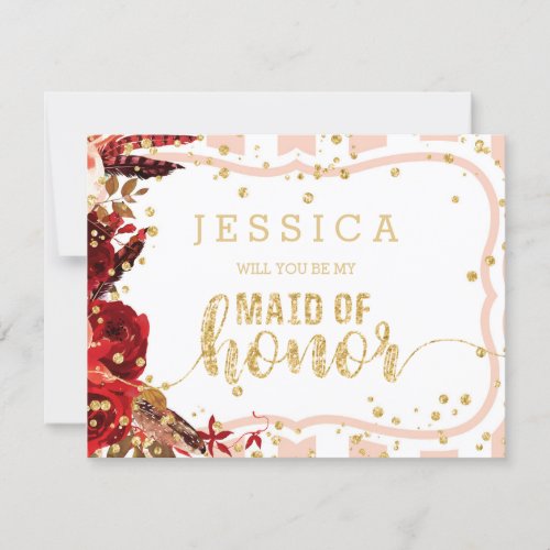 Peach Stripe Floral Will You Be My Maid of Honor Invitation