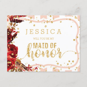 Peach Stripe Floral Will You Be My Maid of Honor Invitation