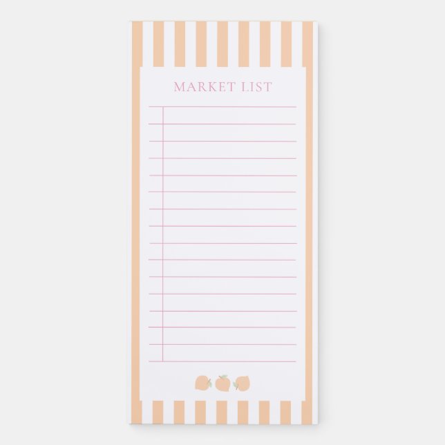 Peach Stripe Peaches Flower Notes Magnetic Notepad (Front)