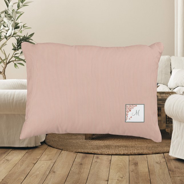 Peach Stripe Terracotta Butterfly Script Monogram Accent Pillow (Creator Uploaded)