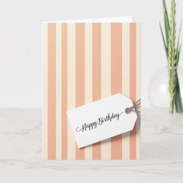 Peach Striped Birthday Card (Front)