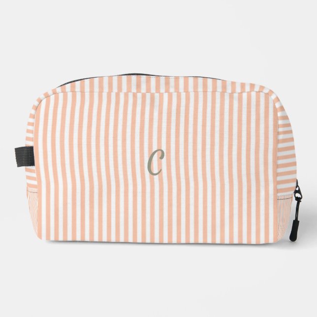 Peach Striped Monogram Makeup Bag (Front)