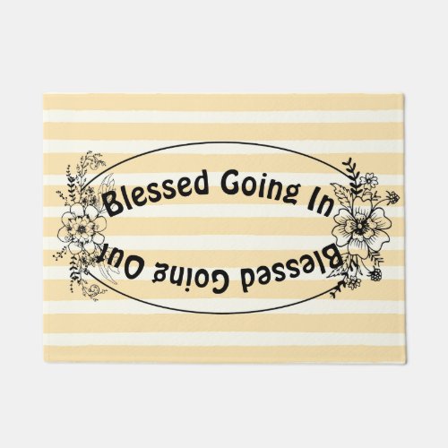 Peach Stripes Blessed Going In Blessed Going Out  Doormat