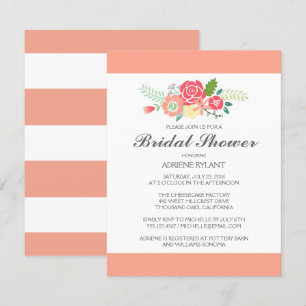 Peach Stripes Floral Bridal Shower Invitation