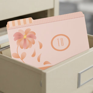 Peach Stripes & Flower Monogram File Folders