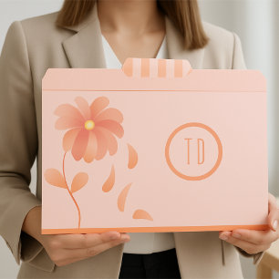 Peach Stripes & Flower Monogram File Folders