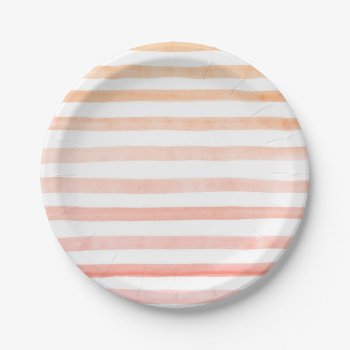 Peach Stripes Watercolor Paper Plates by lovelywow at Zazzle