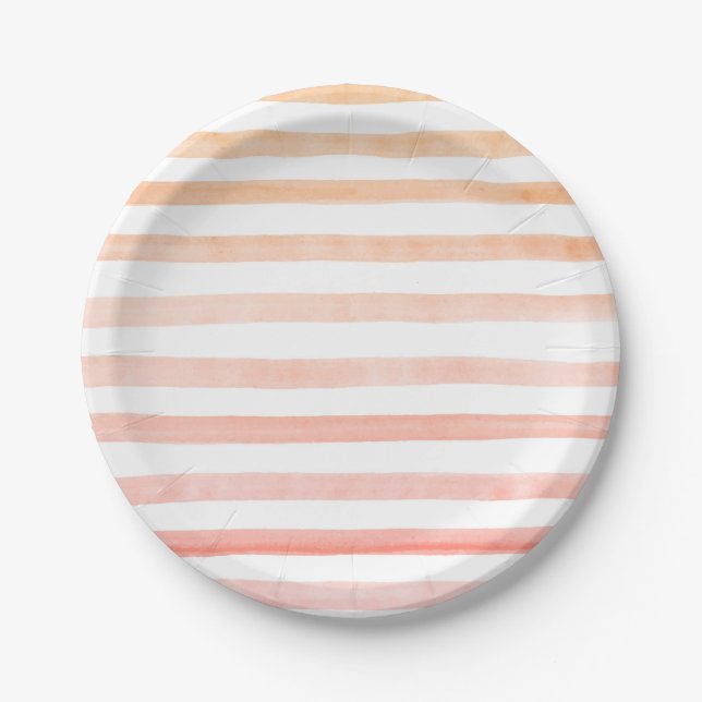 Peach Stripes Watercolor Paper Plates (Front)