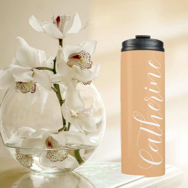Peach Stylized Name Wedding Bridesmaid Thermal Tumbler (In Situ)