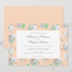 Peach Succulents Floral Watercolor - Wedding Invitation