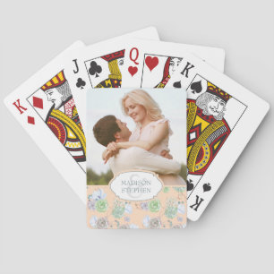 Peach Succulents Floral Watercolor - Wedding Photo Poker Cards