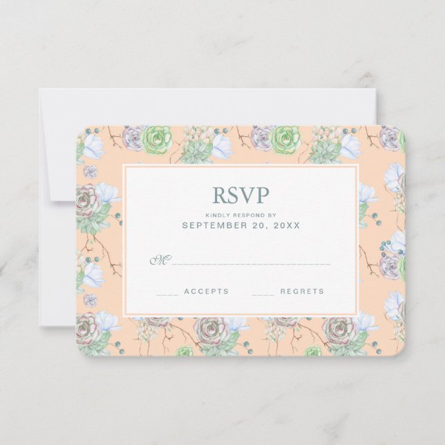 Peach Succulents Floral Watercolor - Wedding RSVP (Front)
