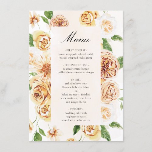 Peach Summer Floral Romantic Bridal Shower Wedding Menu