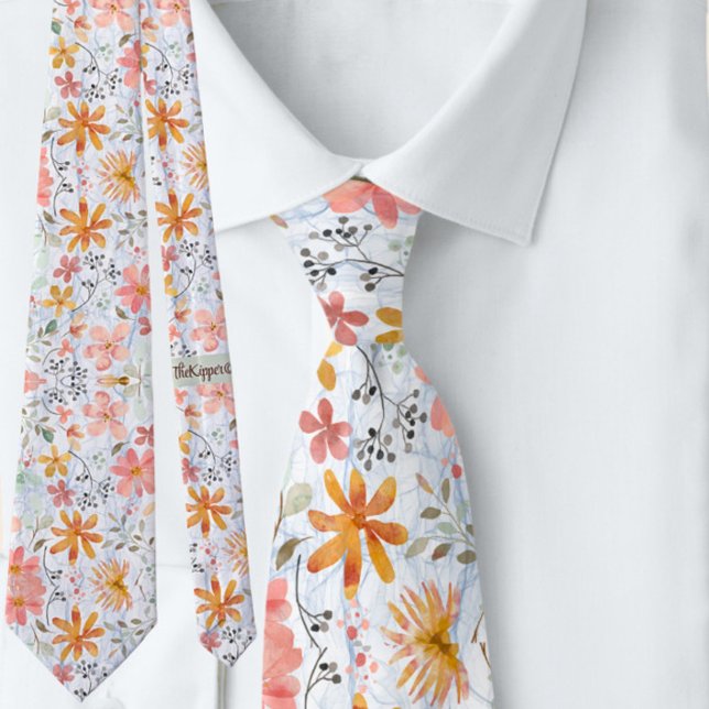  Peach Summer Floral Watercolor Neck Tie (Creator Uploaded)