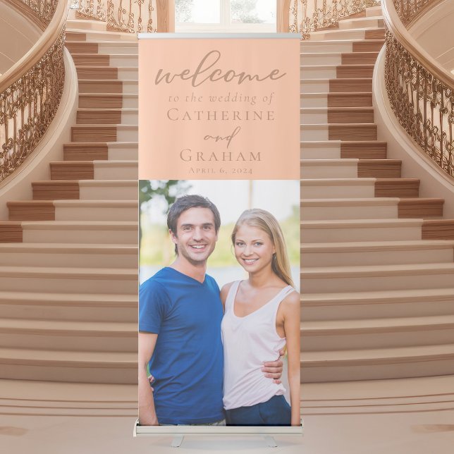 Peach Summer Wedding Welcome Couple Photo Retractable Banner (Creator Uploaded)