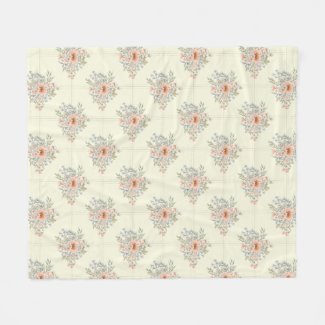 Peach Sunflower Bouquets on Dotted Lattice Fleece Blanket