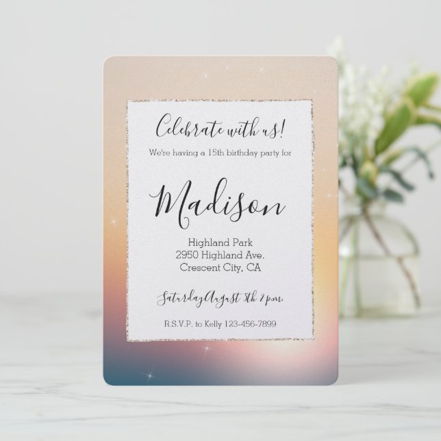 Peach Sunrise Sparkle Birthday Invitation (Standing Front)