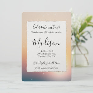 Peach Sunrise Sparkle Birthday Invitation