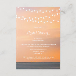 Peach sunset beach bridal shower invitations