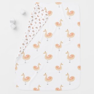Peach Swans Custom Color Reversible Baby Blanket