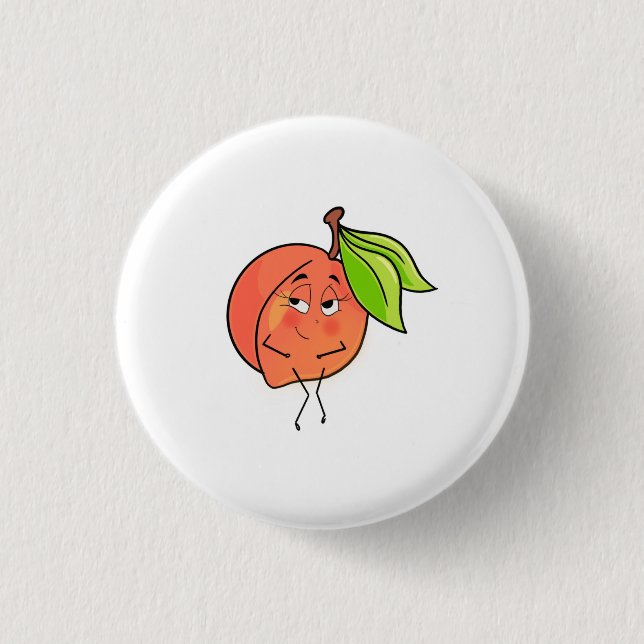 Peach, sweet cheeks, fruit themed button (Front)