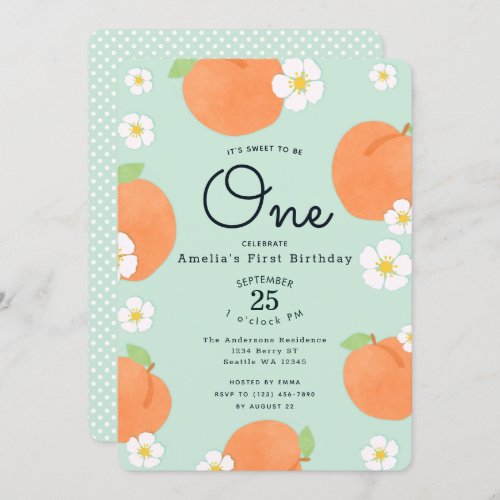 Peach Sweet to Be One 1st Birthday Invitation