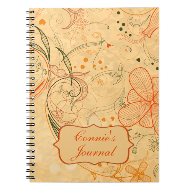 Peach Tangerine Flowers Swirls Customized Notebook (Front)