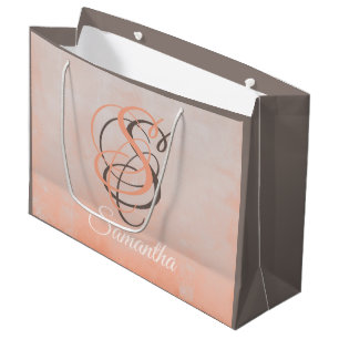 Peach Taupe Gray stylish rustic Personalized Large Gift Bag